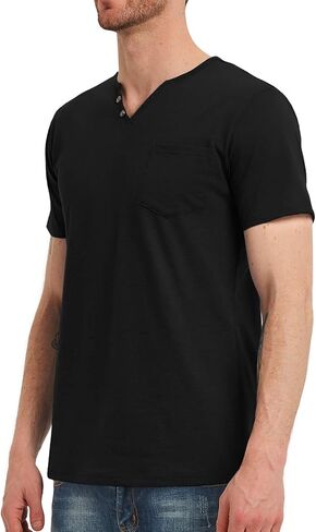 تي شيرت NITAGUT رجالي كاجوال بمقاس نحيف بأكمام طويلة/قصيرة وجيب على شكل حرف V ورقبة على شكل حرف V in Kuwait