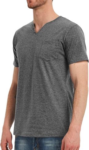 تي شيرت NITAGUT رجالي كاجوال بمقاس نحيف بأكمام طويلة/قصيرة وجيب على شكل حرف V ورقبة على شكل حرف V in Kuwait