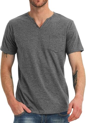 تي شيرت NITAGUT رجالي كاجوال بمقاس نحيف بأكمام طويلة/قصيرة وجيب على شكل حرف V ورقبة على شكل حرف V in Kuwait