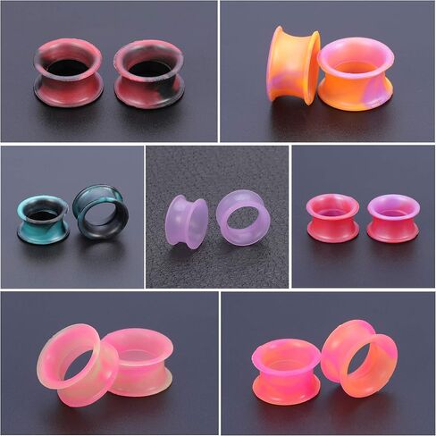ZS 16 Pairs سدادات الأذن الأنفاق سيليكون مرنة رقيقة Guages ​​أقراط مزدوجة متوهج المتوسع مقاييس الأذن ثقب in Kuwait