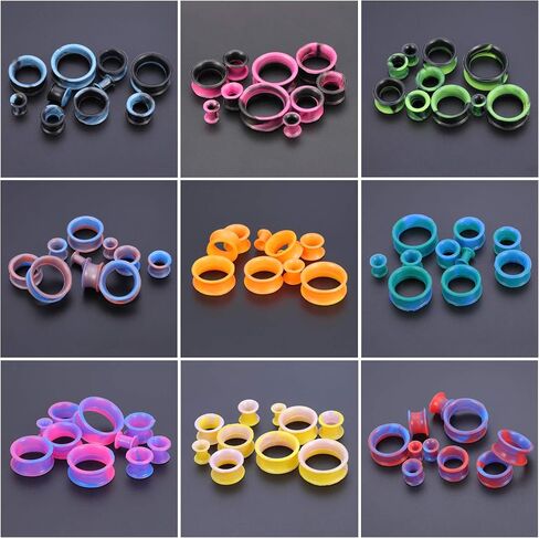 ZS 16 Pairs سدادات الأذن الأنفاق سيليكون مرنة رقيقة Guages ​​أقراط مزدوجة متوهج المتوسع مقاييس الأذن ثقب in Kuwait