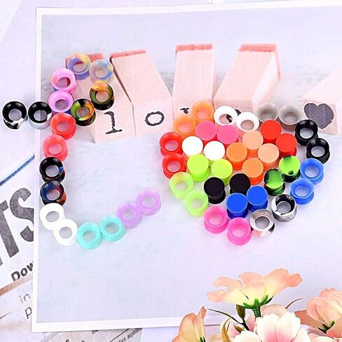 Qmcandy 12-38 Pairs Silicone Ear Tunnels Plugs Colorful Soft Flexible Hollow Saddle Silicone Gauges Ear Piercing Jewelry 2g-1 inch in Kuwait