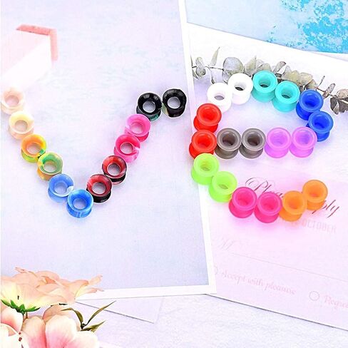 Qmcandy 12-38 Pairs Silicone Ear Tunnels Plugs Colorful Soft Flexible Hollow Saddle Silicone Gauges Ear Piercing Jewelry 2g-1 inch in Kuwait
