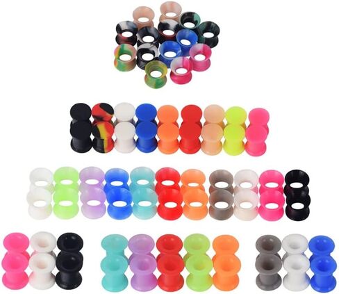 Qmcandy 12-38 Pairs Silicone Ear Tunnels Plugs Colorful Soft Flexible Hollow Saddle Silicone Gauges Ear Piercing Jewelry 2g-1 inch in Kuwait