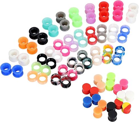 Qmcandy 12-38 Pairs Silicone Ear Tunnels Plugs Colorful Soft Flexible Hollow Saddle Silicone Gauges Ear Piercing Jewelry 2g-1 inch in Kuwait