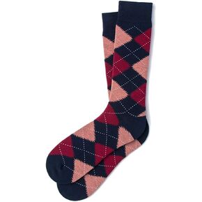 Men's Hipster Designer Argyle Design Luxury Crew Dress Socks (Blue Coral & Burgundy) in Saudi Arabia