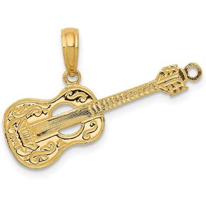 Solid 14k Yellow Gold Men's Guitar Pendant Charm 20mm in Kuwait