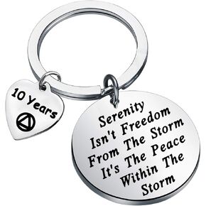 FEELMEM 1 Year 6 Months 2 Years 3 Years Sobriety Anniversary Keychain AA Recovery Serenity Prayer Sobriety Gift Serenity Peace Within The Storm New Beginnings Jewelry for Men Women