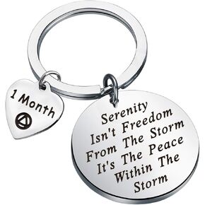 FEELMEM 1 Year 6 Months 2 Years 3 Years Sobriety Anniversary Keychain AA Recovery Serenity Prayer Sobriety Gift Serenity Peace Within The Storm New Beginnings Jewelry for Men Women