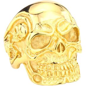 PAURO Men's Stainless Steel Punk Gothic Biker Ghosts Skull Head Ring
