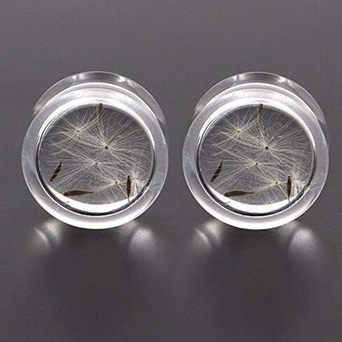 Pierced Republic Dandelion Seed & Sprout Ear Plugs - Real Seeds! - Double Flare Saddle - 8 Sizes - Pair - New in Saudi Arabia