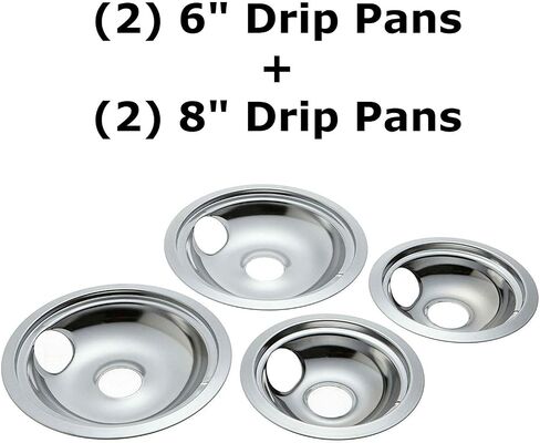 Kitchen Basics 101: 4 Pack (2) 6" and (2) 8" Chrome Burner Drip Pan Bowls Replacement for GE GE68C in Saudi Arabia