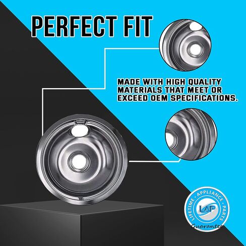 UPGRADED Lifetime Appliance Ultra Durable W10196405, W10196406 Chrome Drip Pans Replacement Compatible with Whirlpool W10278125-2 x Small 6" + 2 x Large 8" Drip Pans in Saudi Arabia