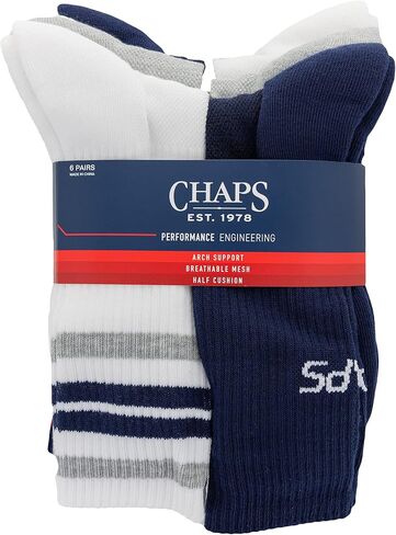 Chaps Mens Sport Cushioned Crew Socks - 6 Pair Pack - Front Mesh and Arch Support in Saudi Arabia