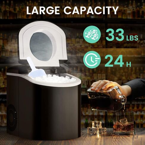 TRUSTECH Ice Maker - 9 Cubes Ready in 6 Mins, 26Lbs/24H Portable Ice Maker Countertop, Self-Cleaning Function Ice Maker Machine, Nugget Ice Maker for Home, Kitchen, Office & Bar (Black) in Saudi Arabia