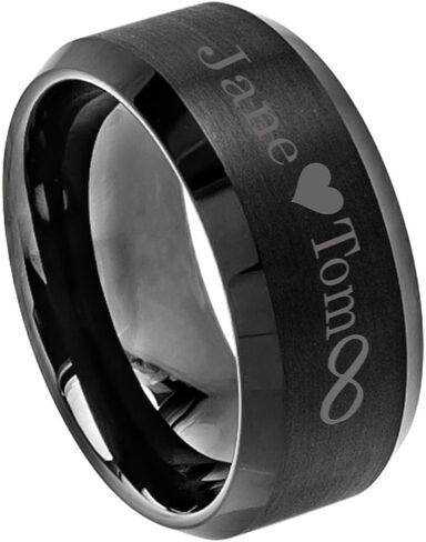 Prime Pristine Personalized Outside Inside Engraving Tungsten Carbide Wedding Band Ring 10mm Brushed Center Beveled Black Ring in Saudi Arabia