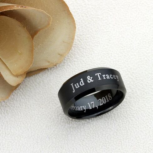 Prime Pristine Personalized Outside Inside Engraving Tungsten Carbide Wedding Band Ring 10mm Brushed Center Beveled Black Ring in Saudi Arabia