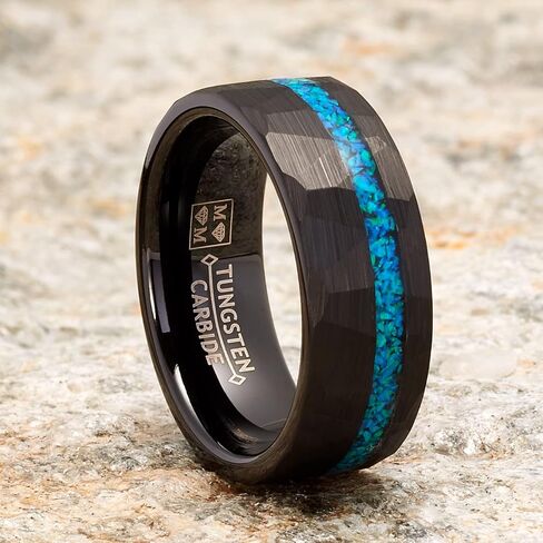 Metal Masters Co. Mens Crushed Simulated Opal Tungsten Carbide Ring Dome Wedding Band Black Inlay 8MM in Saudi Arabia