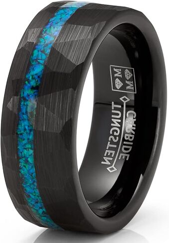 Metal Masters Co. Mens Crushed Simulated Opal Tungsten Carbide Ring Dome Wedding Band Black Inlay 8MM in Saudi Arabia