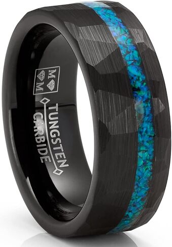 Metal Masters Co. Mens Crushed Simulated Opal Tungsten Carbide Ring Dome Wedding Band Black Inlay 8MM in Saudi Arabia