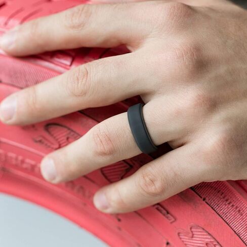 ROQ Silicone Wedding Ring For Men, 4 Pack Silicone Rubber Band Step Edge - Black, Black Camo, Silver, Beveled Metallic Platinum - Size 14 in Saudi Arabia