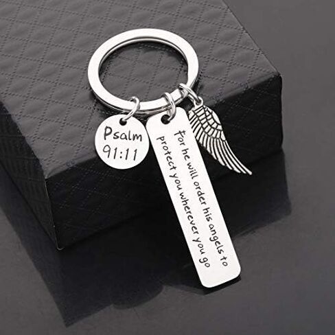 CHOORO Bible Verse Keychain for He Will Order His Angels to Protect You Wherever You Go Religious Jewelry Christian Gift in Saudi Arabia