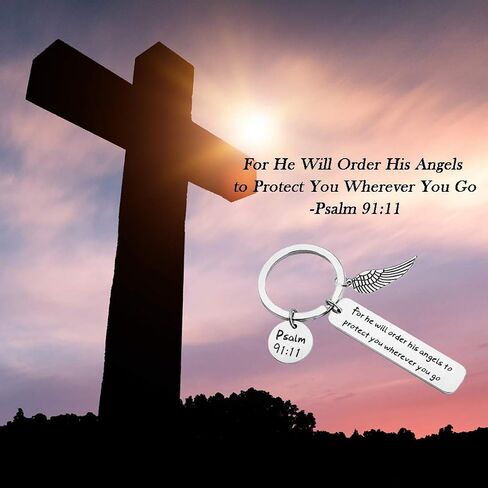 CHOORO Bible Verse Keychain for He Will Order His Angels to Protect You Wherever You Go Religious Jewelry Christian Gift in Saudi Arabia
