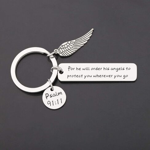 CHOORO Bible Verse Keychain for He Will Order His Angels to Protect You Wherever You Go Religious Jewelry Christian Gift in Saudi Arabia