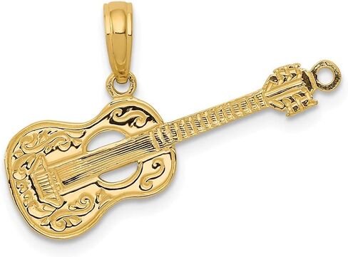 Solid 14k Yellow Gold Men's Guitar Pendant Charm 20mm in Saudi Arabia
