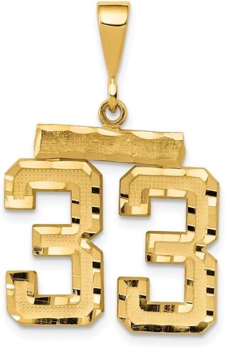 Solid 14k Yellow Gold Medium Diamond-cut Number 33 Charm Pendant in Saudi Arabia