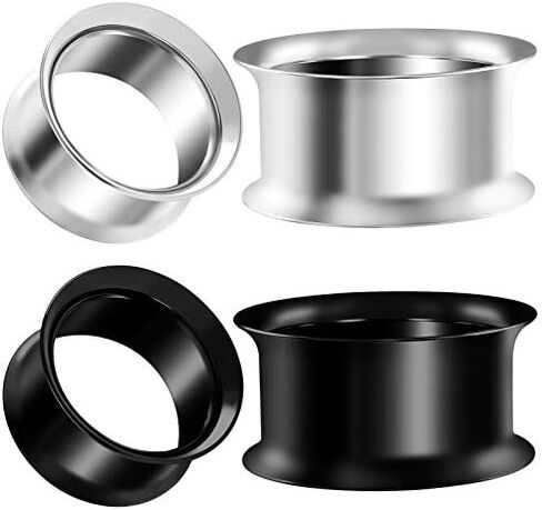 2 Pairs of Stainless Steel Black Anodized Double Flared Piercing Jewelry Ear Stretching Lobe Plugs Tunnel Earring in Kuwait