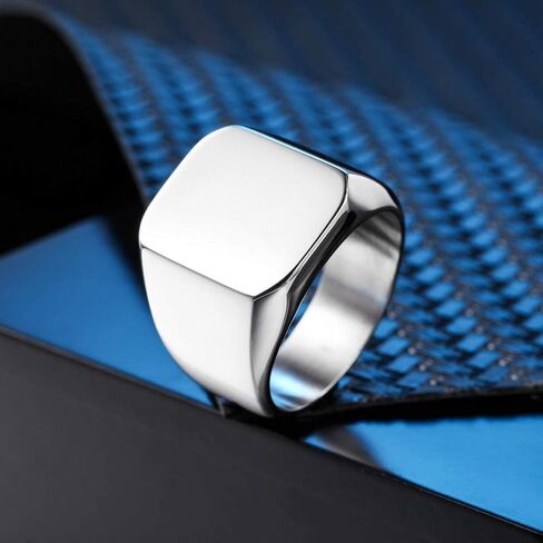 VIBOOS Custom Engraved Initial Monogram Signet Ring for Men Women Boys Mens Rings Stainless Steel, Bundle with Ring Size Adjusters (Silver Color) in Saudi Arabia