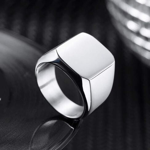 VIBOOS Custom Engraved Initial Monogram Signet Ring for Men Women Boys Mens Rings Stainless Steel, Bundle with Ring Size Adjusters (Silver Color) in Saudi Arabia