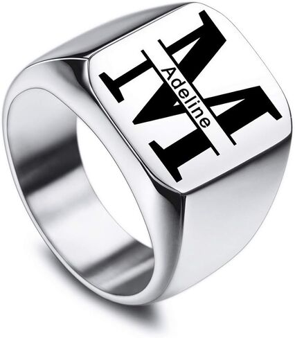 VIBOOS Custom Engraved Initial Monogram Signet Ring for Men Women Boys Mens Rings Stainless Steel, Bundle with Ring Size Adjusters (Silver Color) in Saudi Arabia