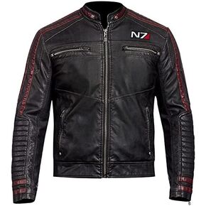 Mens N7 Cafe Racer Bomber Biker Stand Collar Leather Zipper Jacket| N7 Commander Shepard Stylish Motorcycle Leather Jacket in Saudi Arabia