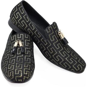 Barabas Men's Rhinestone Greek Key Pattern Tassel Loafer Shoes SH3087 in Kuwait