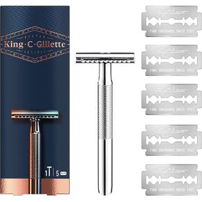 King C. Gillette Double Edge Safety Razor for Men, 5 Platinum Coated Double Edge Razor Blades, Gifts for Men in Kuwait