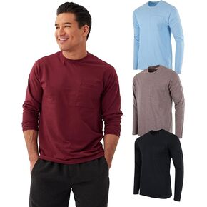 Real Essentials 3 Pack: Men's Cotton Long Sleeve Crew Neck T-Shirt with Pocket - Soft Work Casual Jersey Tees (Big & Tall) in Saudi Arabia