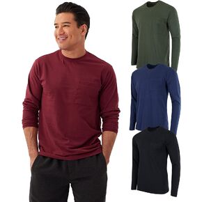 Real Essentials 3 Pack: Men's Cotton Long Sleeve Crew Neck T-Shirt with Pocket - Soft Work Casual Jersey Tees (Big & Tall) in Saudi Arabia