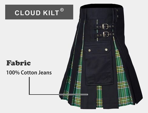 CLOUD KILT " Kilt for Men, Utility Kilt, 100% Cotton Jeans Hybrid Kilt, Modern Box Pleated Tartan Traditional Men's Kilt in Saudi Arabia