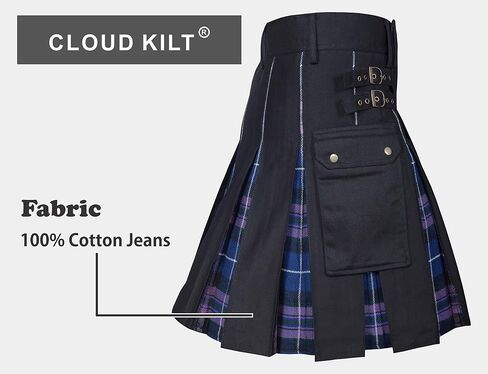 CLOUD KILT " Kilt for Men, Utility Kilt, 100% Cotton Jeans Hybrid Kilt, Modern Box Pleated Tartan Traditional Men's Kilt in Saudi Arabia