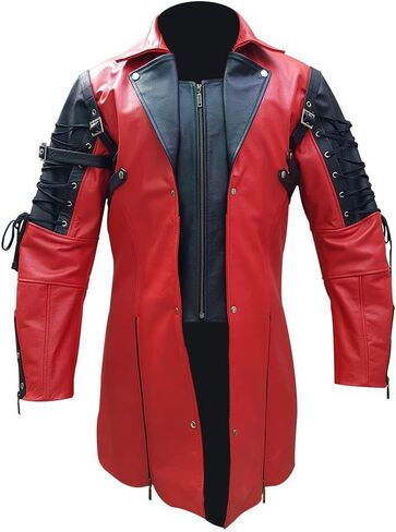 Mens REAL Brown Leather Goth Matrix Trench Coat Steampunk Gothic in Kuwait