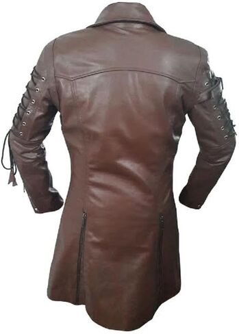 Mens REAL Brown Leather Goth Matrix Trench Coat Steampunk Gothic in Kuwait
