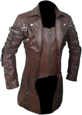 Mens REAL Brown Leather Goth Matrix Trench Coat Steampunk Gothic in Kuwait
