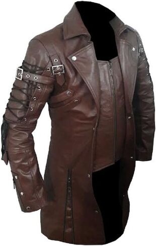 Mens REAL Brown Leather Goth Matrix Trench Coat Steampunk Gothic in Kuwait