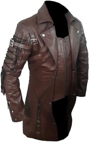 Mens REAL Brown Leather Goth Matrix Trench Coat Steampunk Gothic in Kuwait