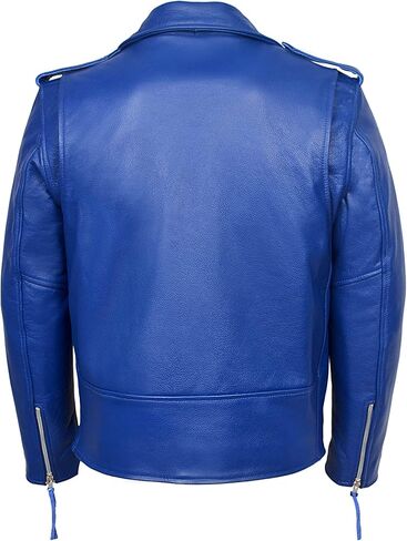Brando Blue Men's Classic Design Motorcycle Biker Cowhide Real Leather Jacket MBF in Saudi Arabia