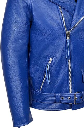 Brando Blue Men's Classic Design Motorcycle Biker Cowhide Real Leather Jacket MBF in Saudi Arabia