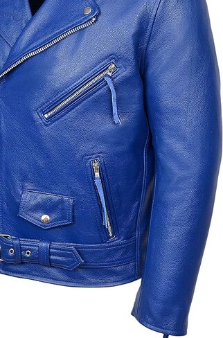 Brando Blue Men's Classic Design Motorcycle Biker Cowhide Real Leather Jacket MBF in Saudi Arabia