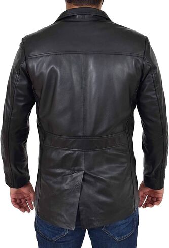 Mens Black Leather Safari Jacket Fitted Classic Retro Blazer Hunters Reefer Coat - Sylas in Kuwait